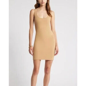 NWT Open Edit Raw Edge Tank Minidress In Tan Cartouche Size Medium